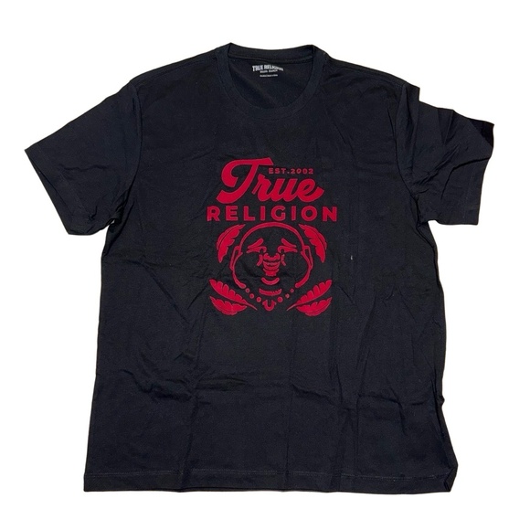 True Religion 2XL T-Shirt Black Red Buddha Graphic Streetwear Iconic - Picture 1 of 5